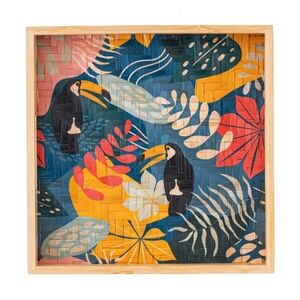 Bamboo Serving & Decor Tray 12.2” Square | Woven Art Tray w/ Handles – Toucan